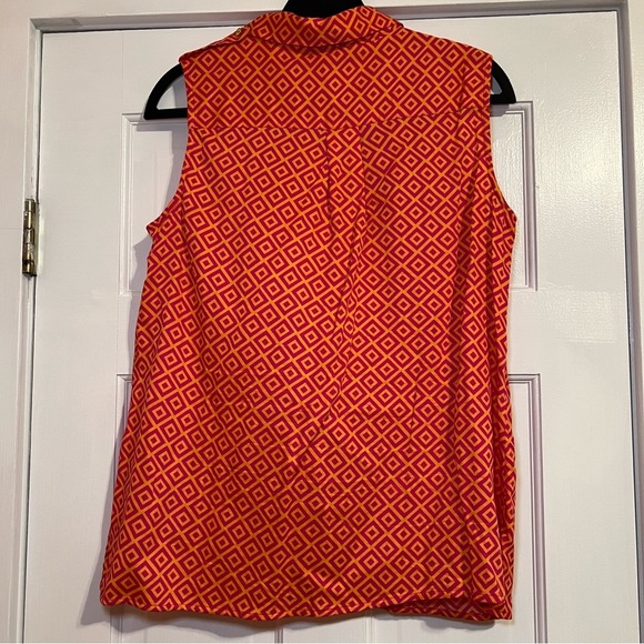 #56 JACLYN SMITH PINK ORANGE GEOMETRIC GOLD BUTTON BLOUSE MEDIUM - Picture 2 of 6